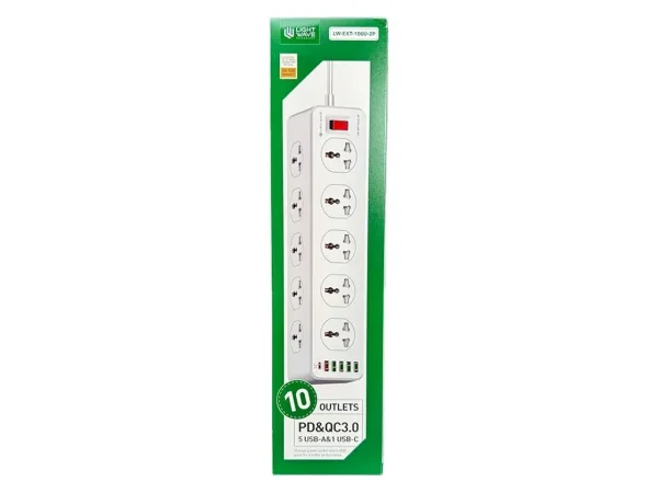 چندراهی برق 10 پورت به همراه 6 پورت USB برند لایت ویو مدل LW-EXT-106U-2P