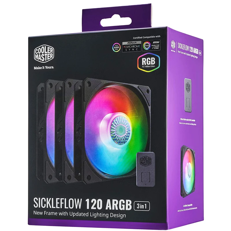 فن خنک کننده 120mm برند کولر مستر مدل Cooler Master SICKLEFLOW ARGB بسته سه عددی