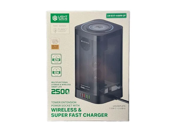 چندراهی برق و شارژر بی سیم 4 پورت USB لایت ویو مدل LW-EXT-44MW-2P