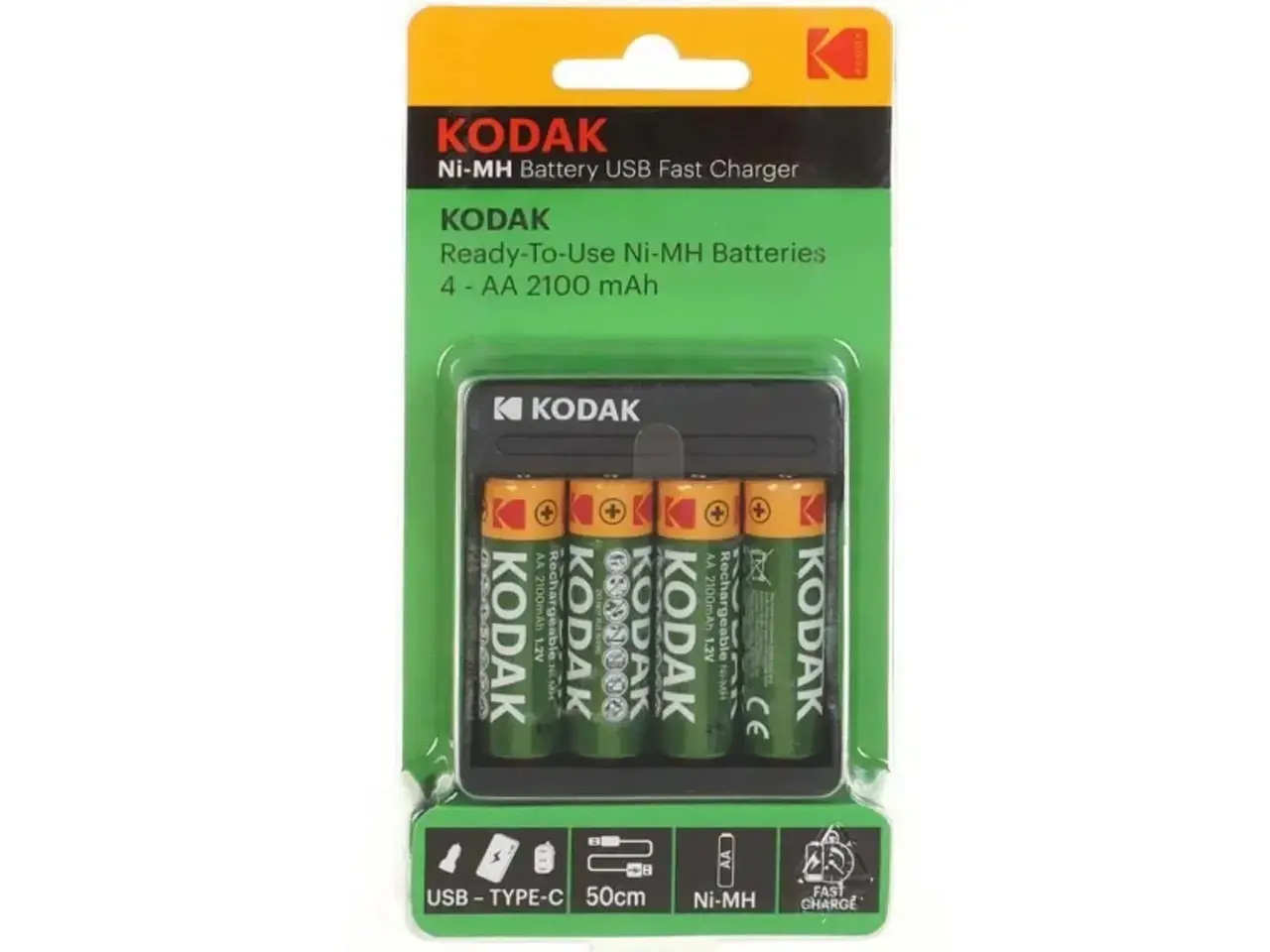 باتری شارژی قلمی برند کداک مدل Kodak Ni-MH 2100mAh battery Fast Charger پک 4 عددی به همراه شارژر