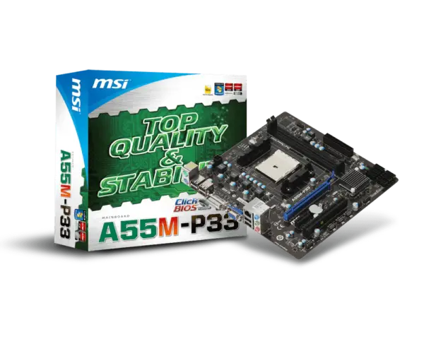 مادربرد برند ام اس آی مدل MSI A55M-P33 به همراه پردازنده AMD A6-3500